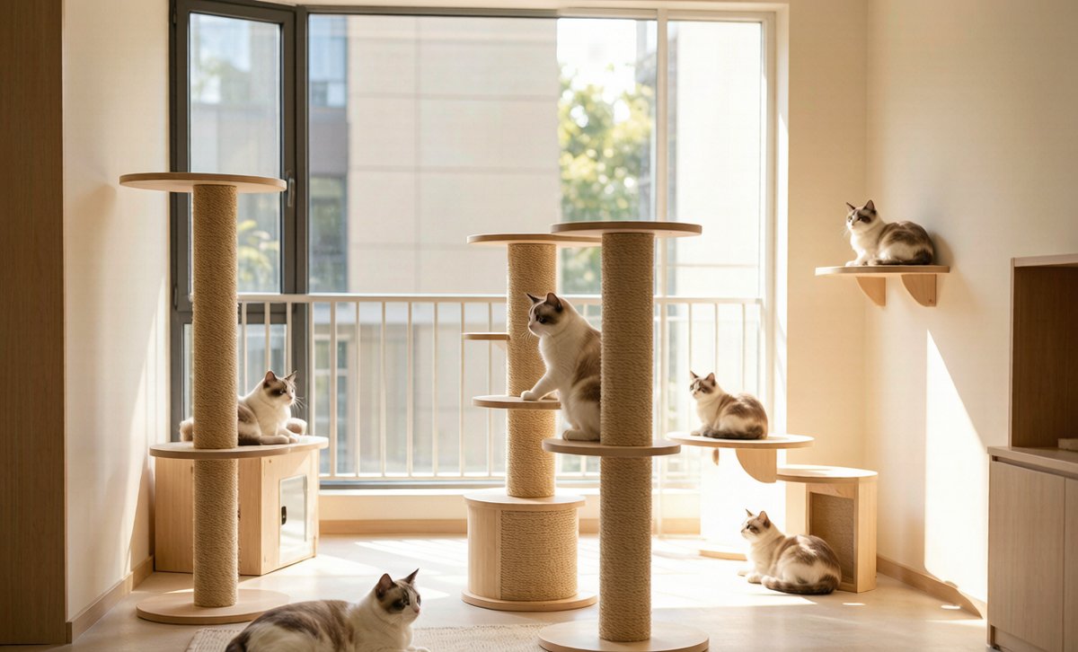 猫舍区：长毛 / 短毛 / 渐层独立空间（场景示意）