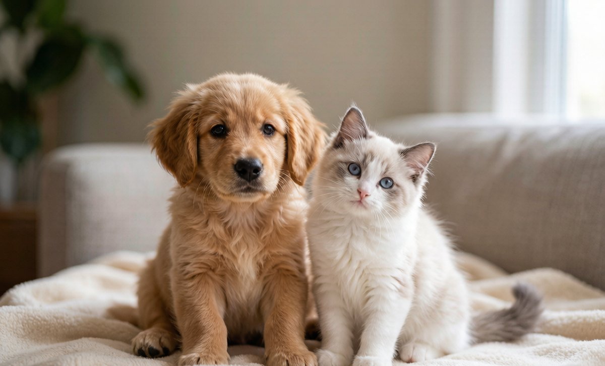 金毛幼犬与布偶猫实拍